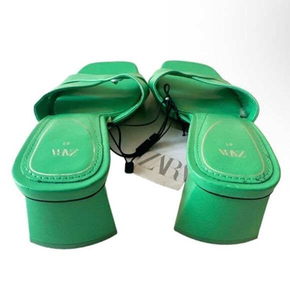 ZARA Green Block Wide Heeled Sandals NWT - Picture 7 of 12